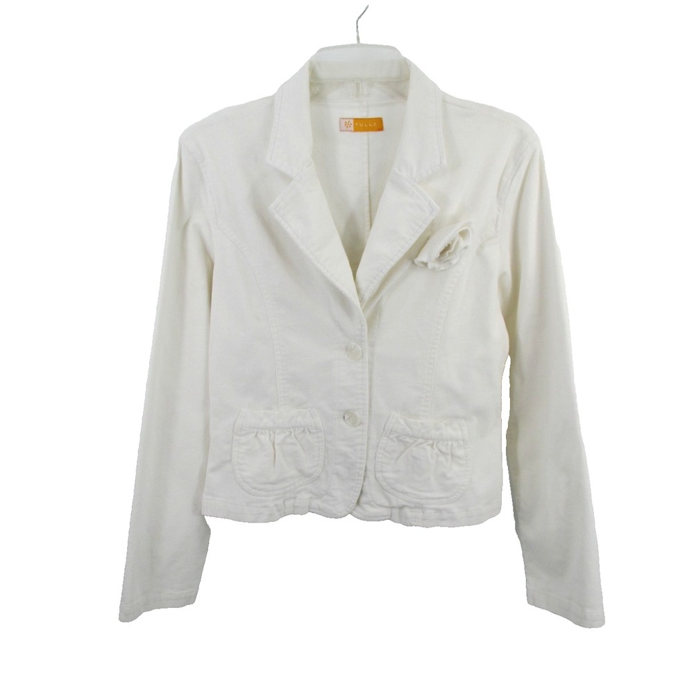 TULLE White Corduroy Blazer Jacket Women Medium Academia Preppy Pockets